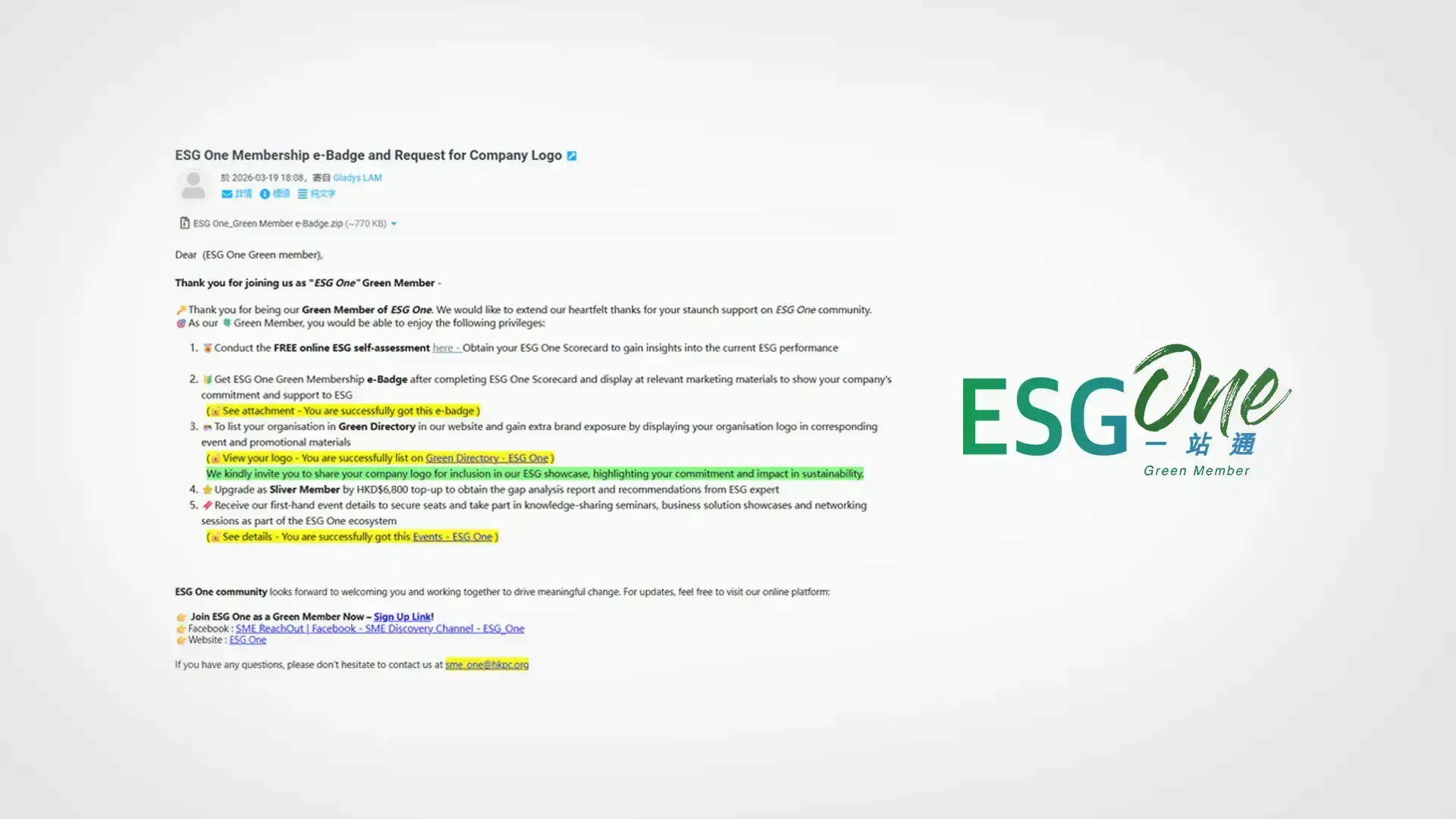 ESG One platform Green Member